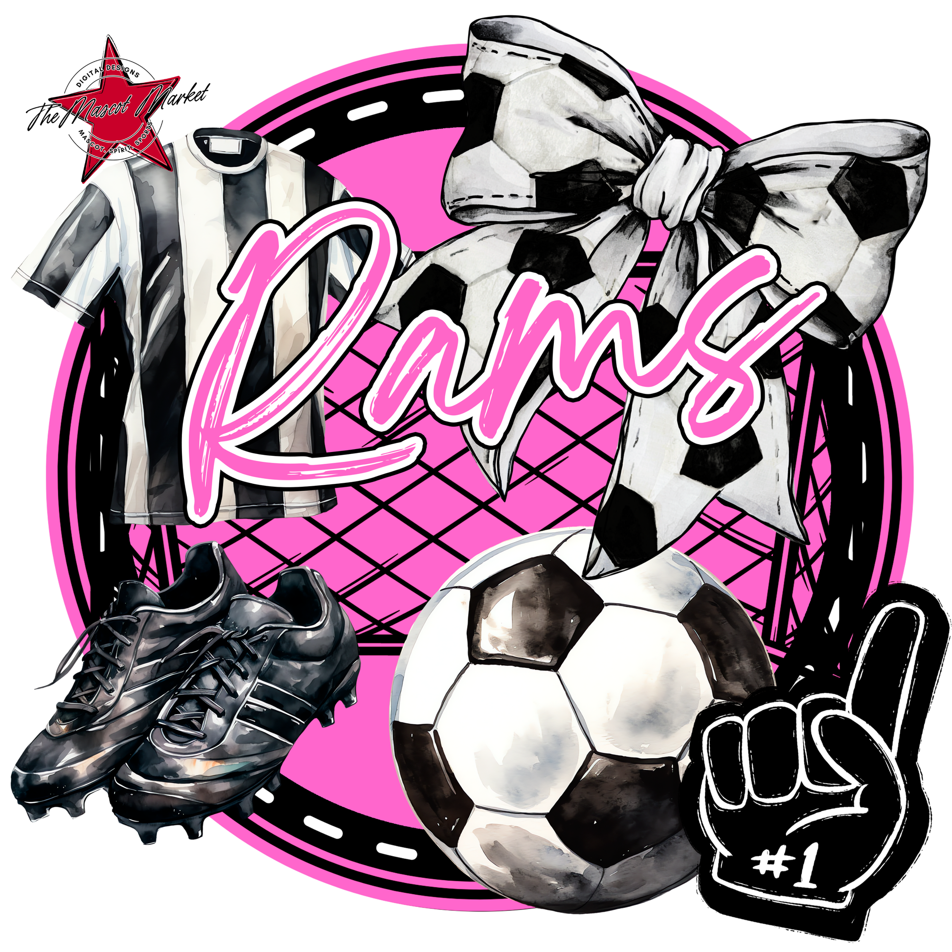 Rams Circle Soccer Design-Baby Pink