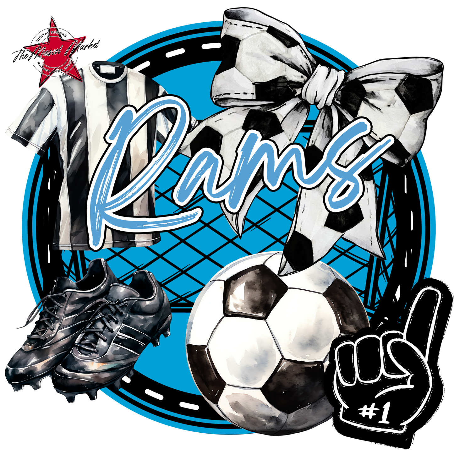 Rams Circle Soccer Design-Carolina Blue