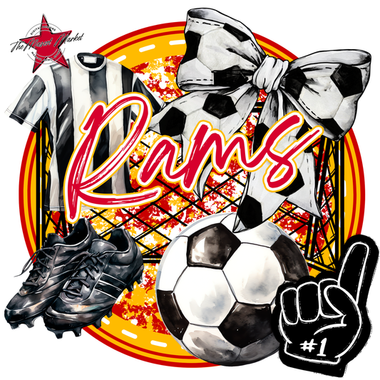 Rams Circle Soccer Design-Red-Yellow