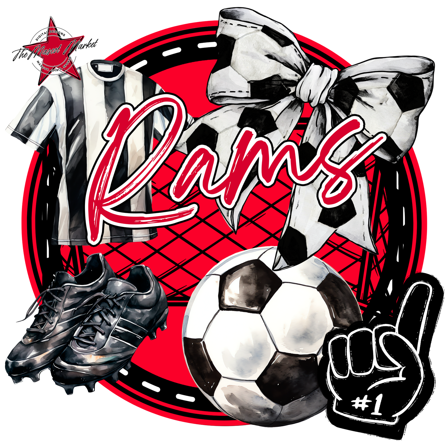 Rams Circle Soccer Design-Red