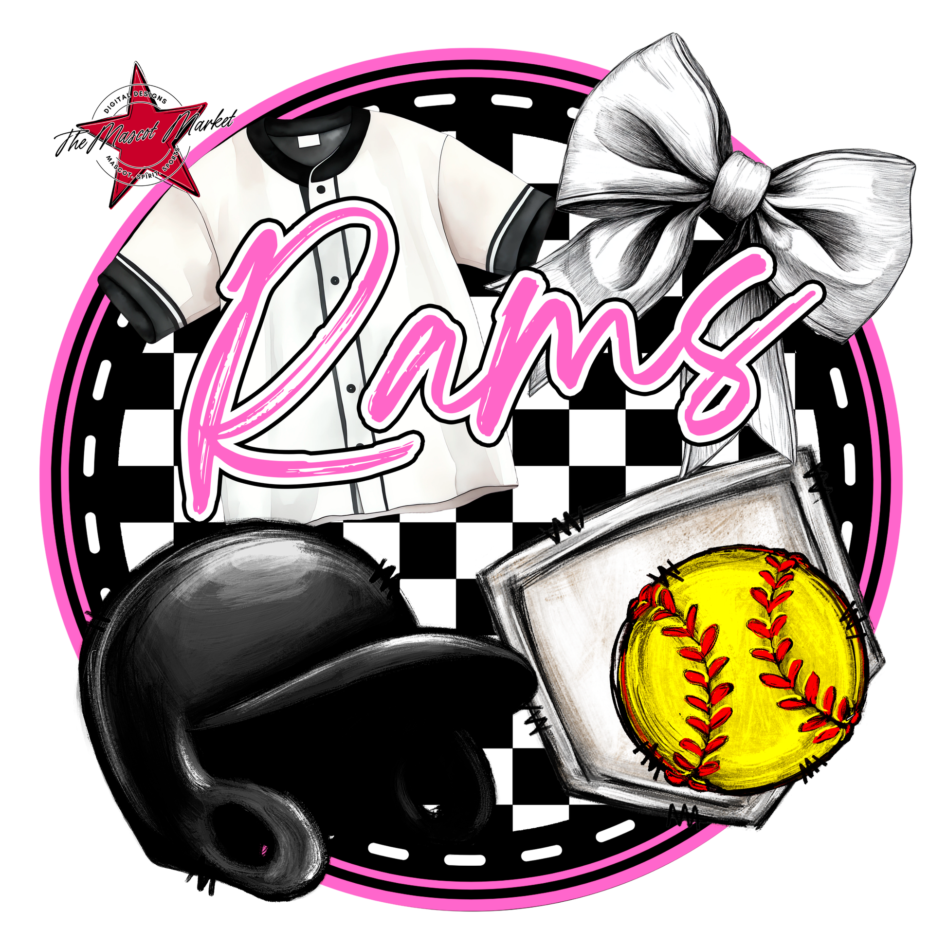Rams Circle Softball Design-Baby Pink