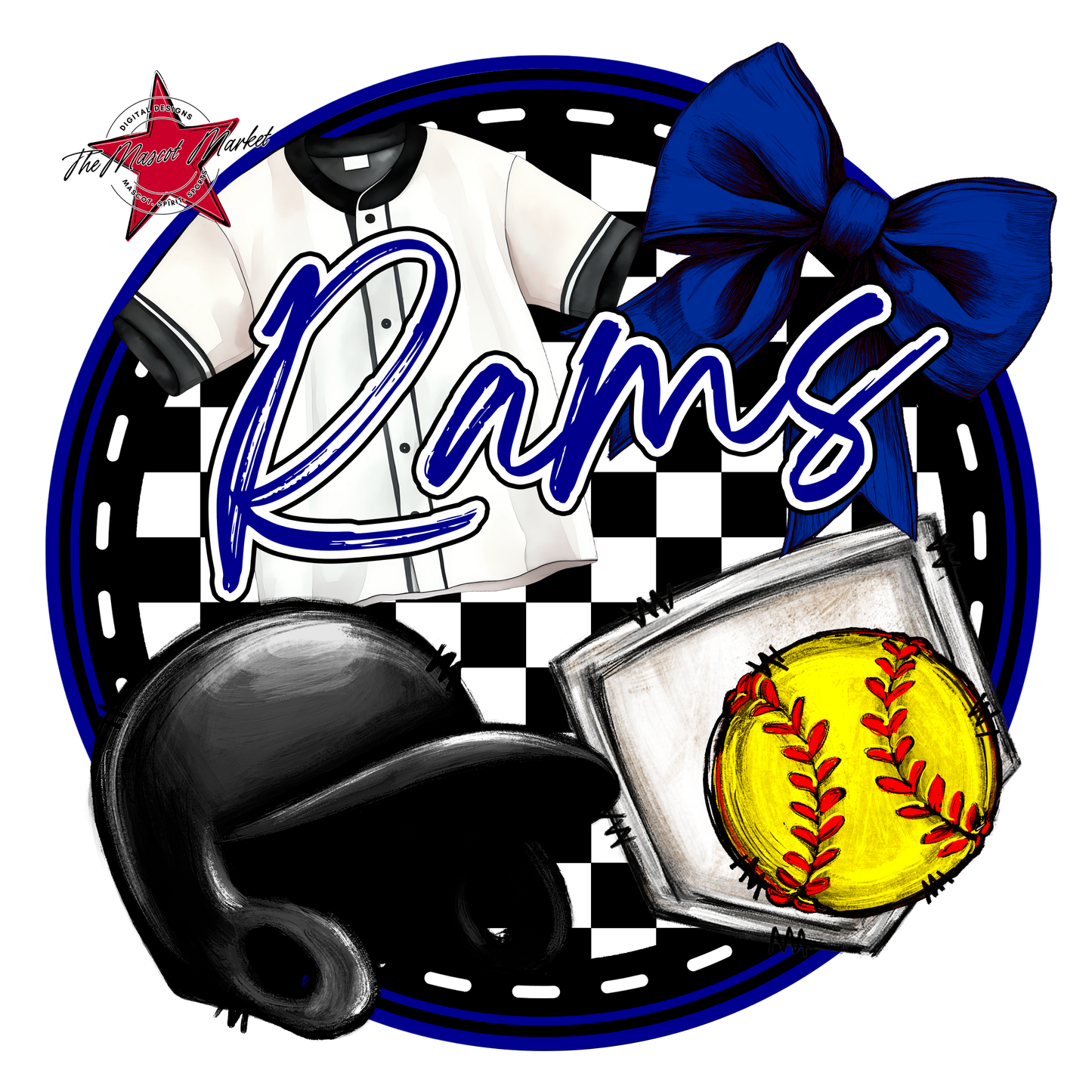 Rams Circle Softball Design-Blue