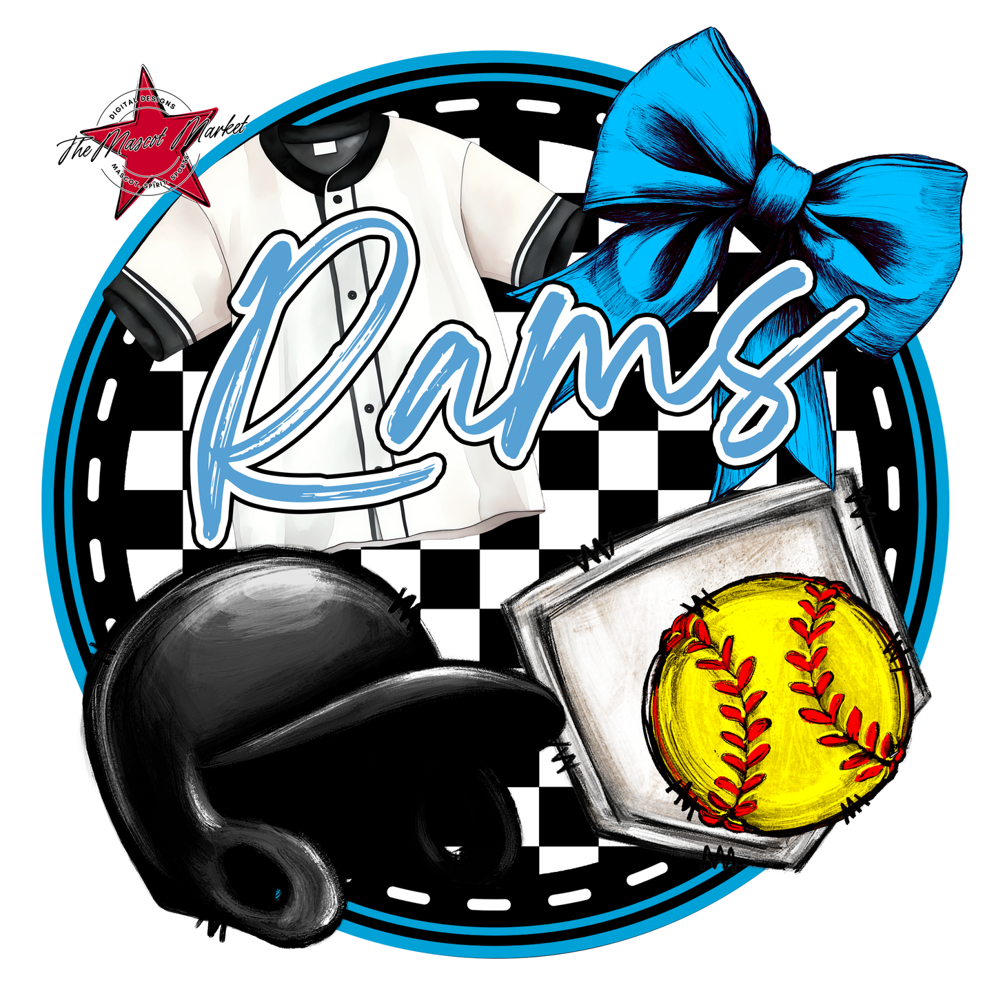 Rams Circle Softball Design-Carolina Blue