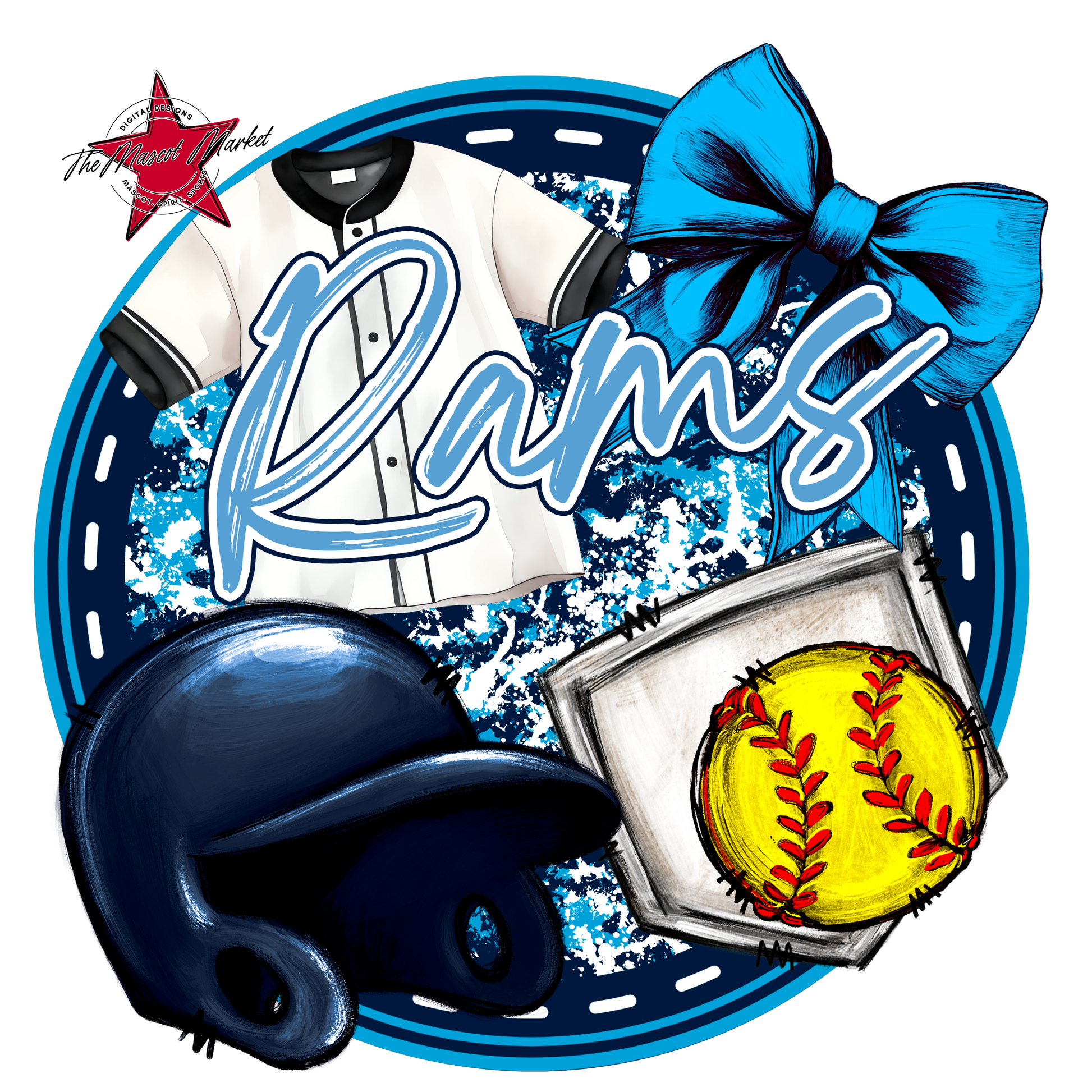 Rams Circle Softball Design-Navy-Carolina Blue