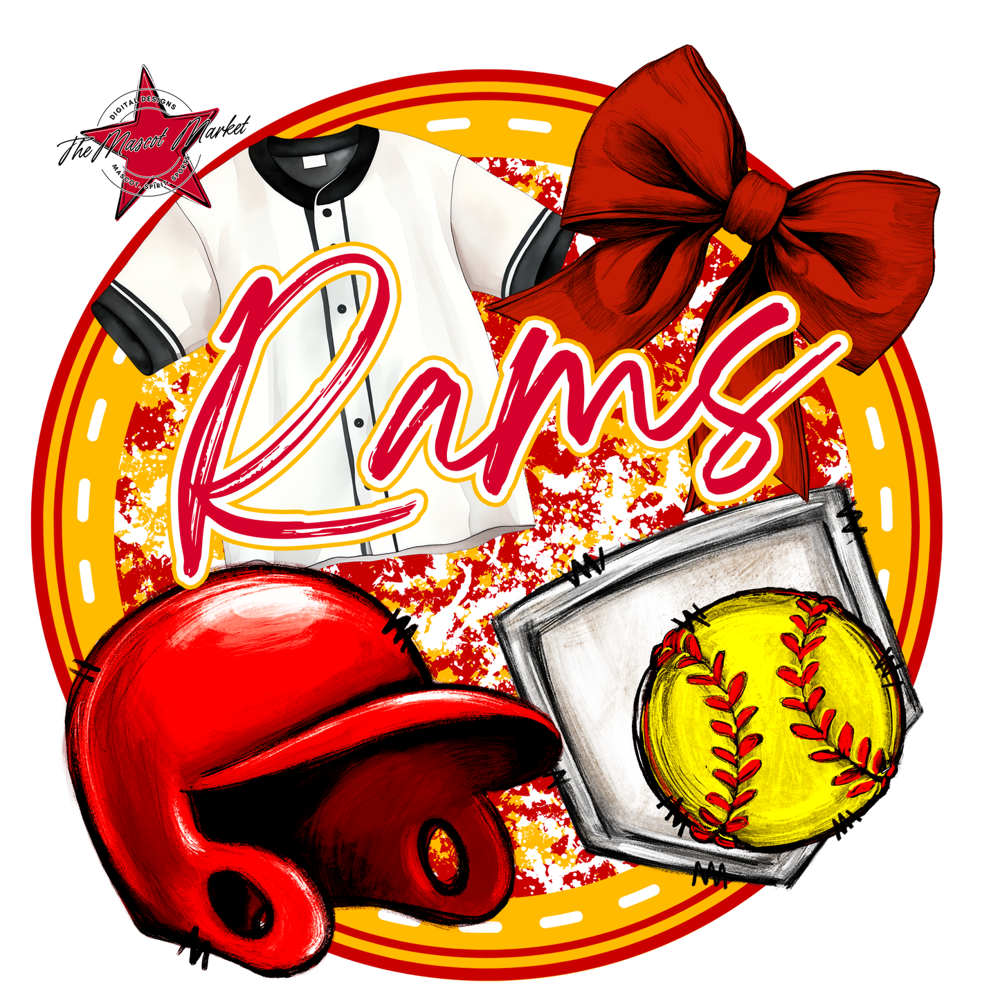 Rams Circle Softball Design-Red-Yellow