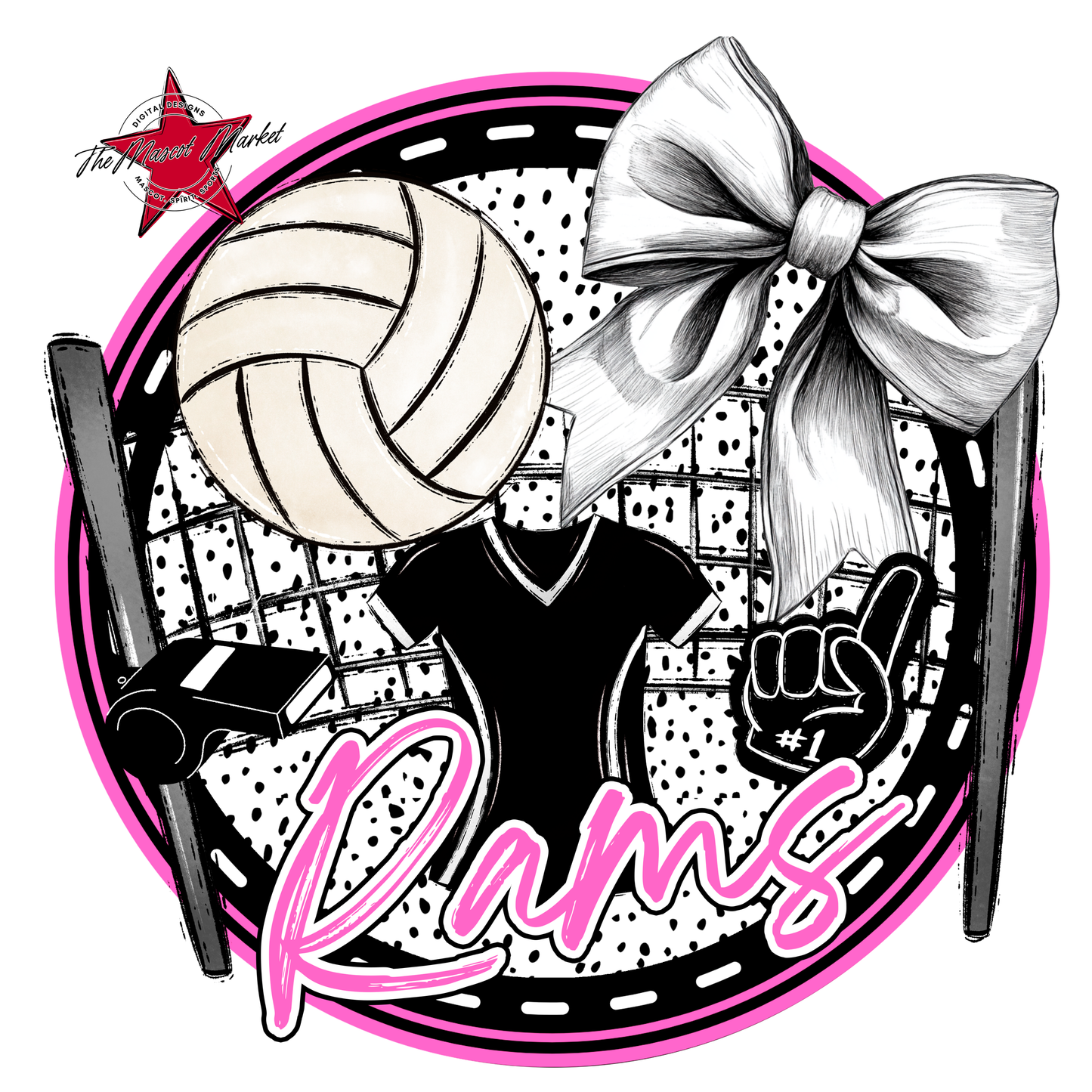 Rams Circle Volleyball Design-Baby Pink