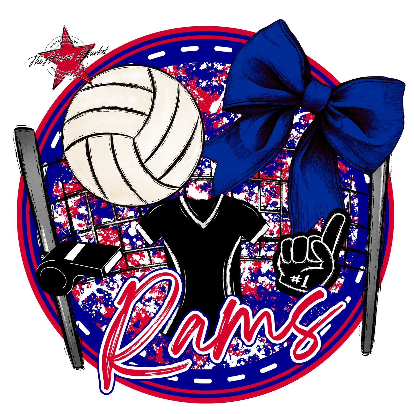 Rams Circle Volleyball Design-Blue-Red