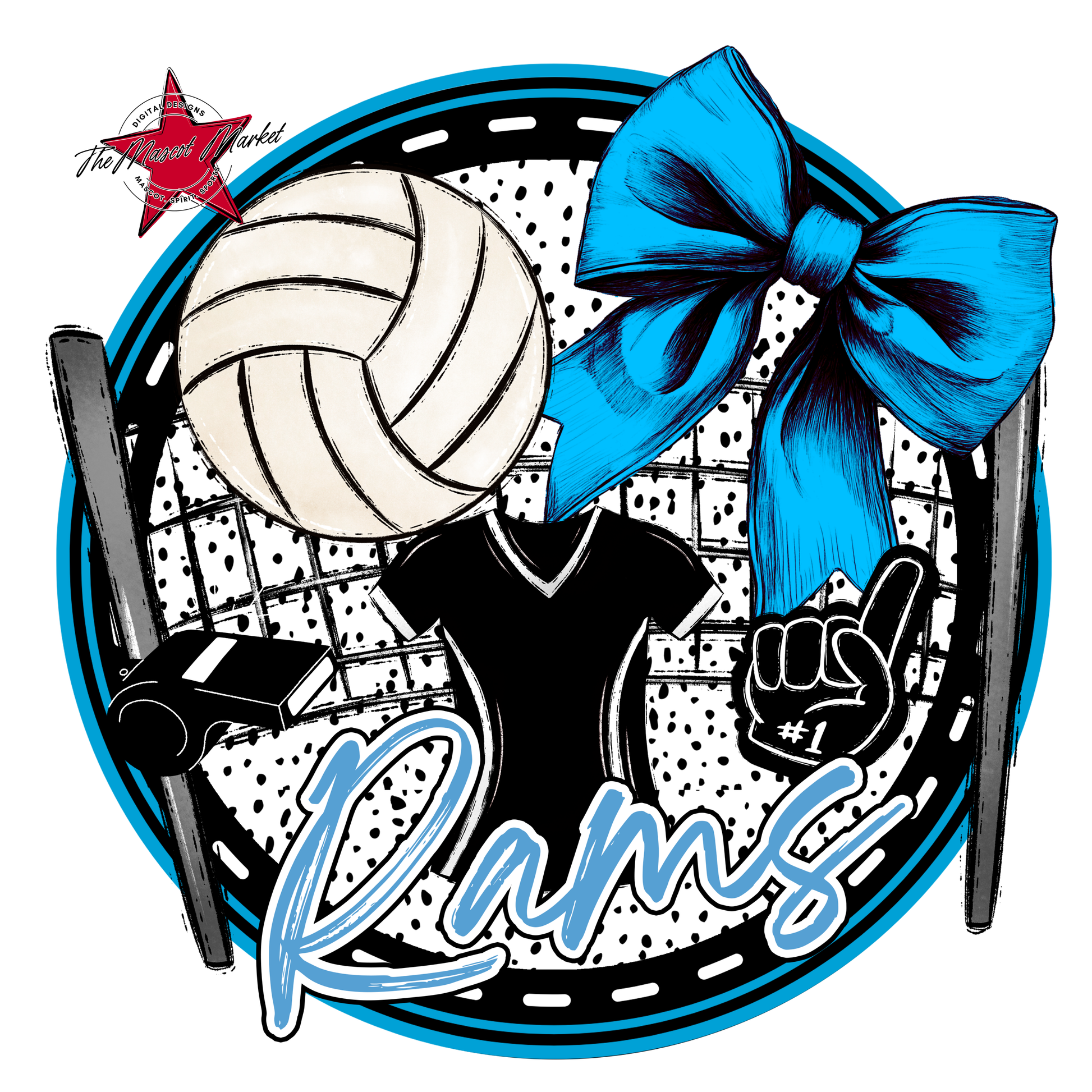 Rams Circle Volleyball Design-Carolina Blue