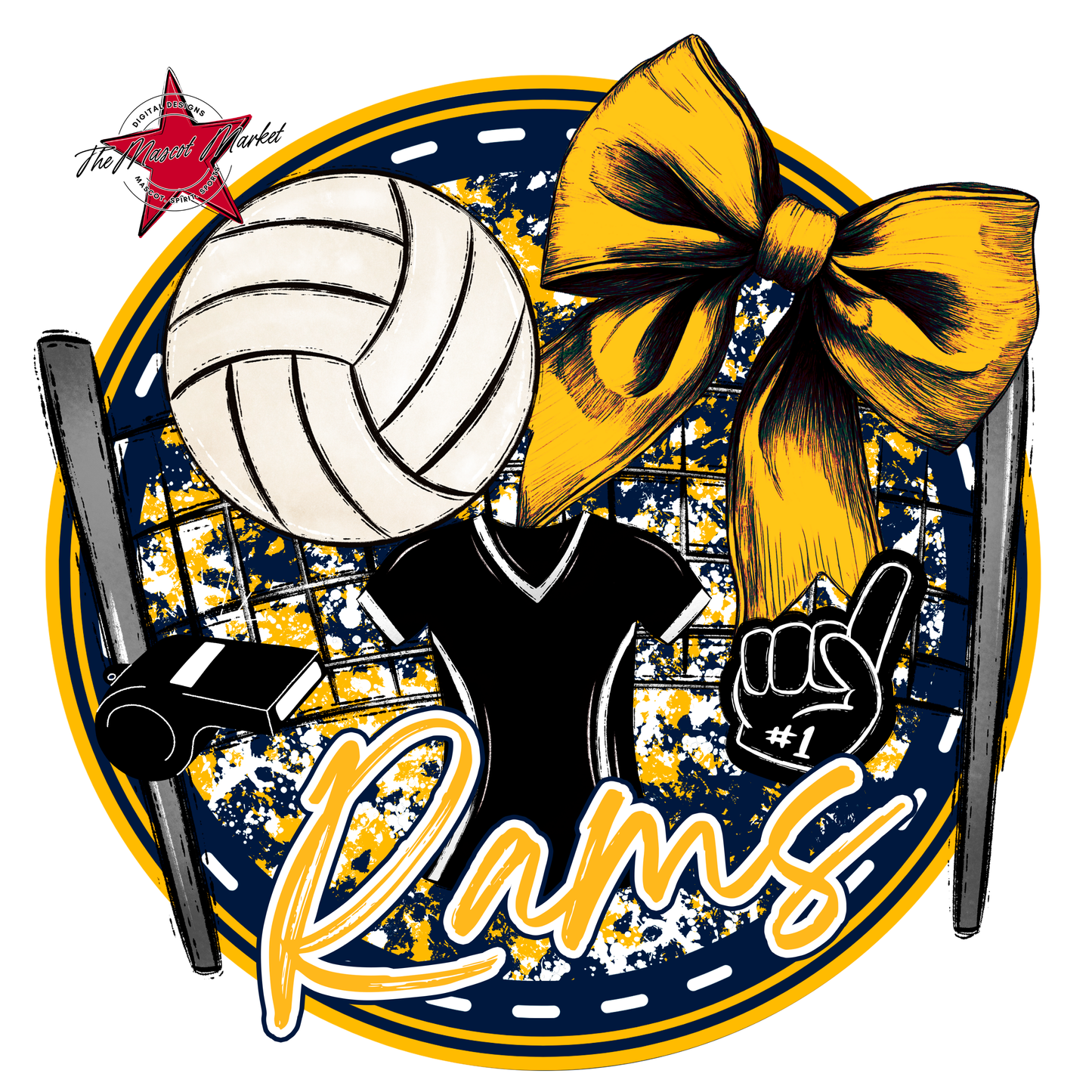 Rams Circle Volleyball Design-Navy-Yellow