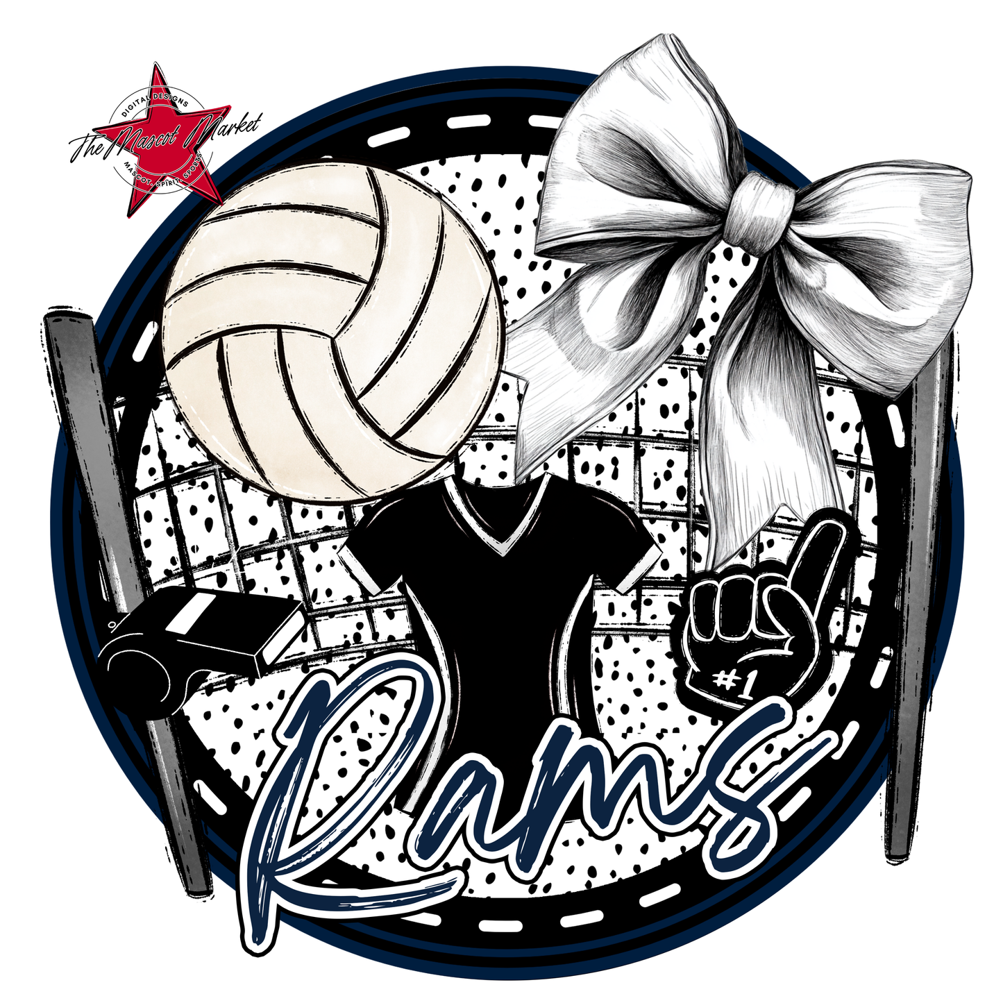 Rams Circle Volleyball Design-Navy