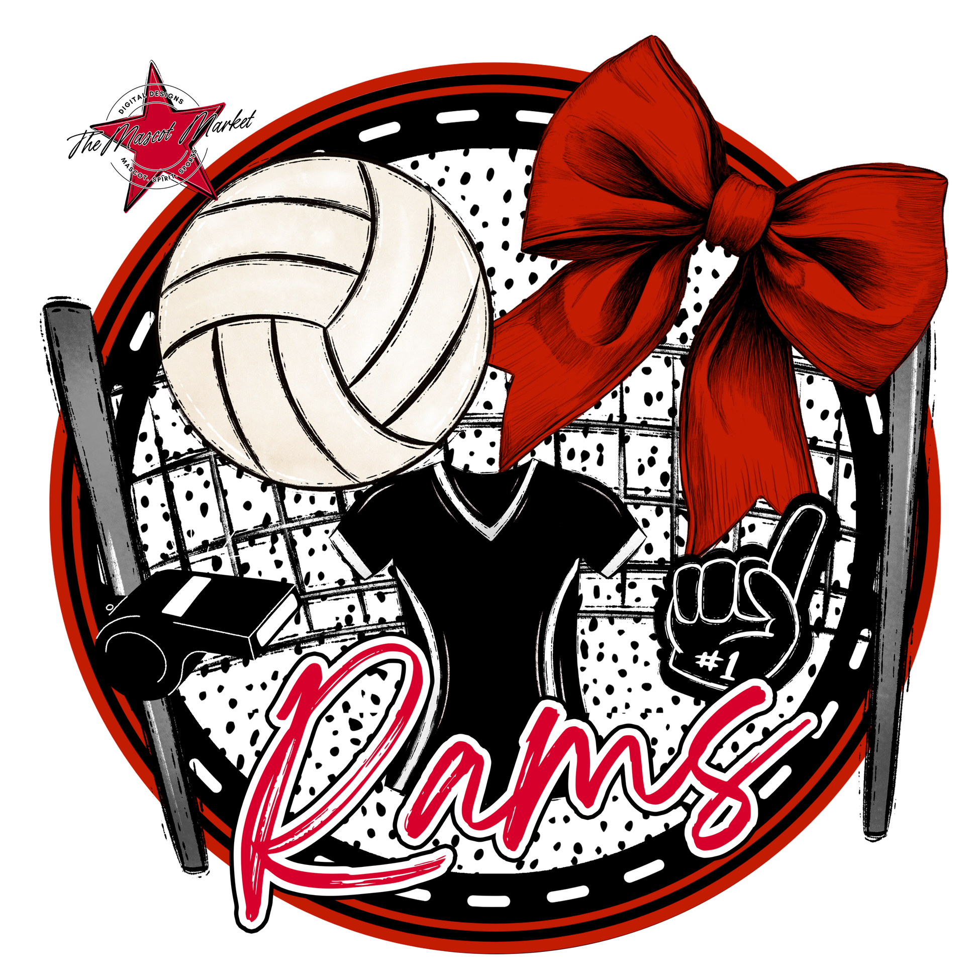 Rams Circle Volleyball Design-Red