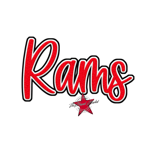 Rams Faux Chenille Patch-Bright Red