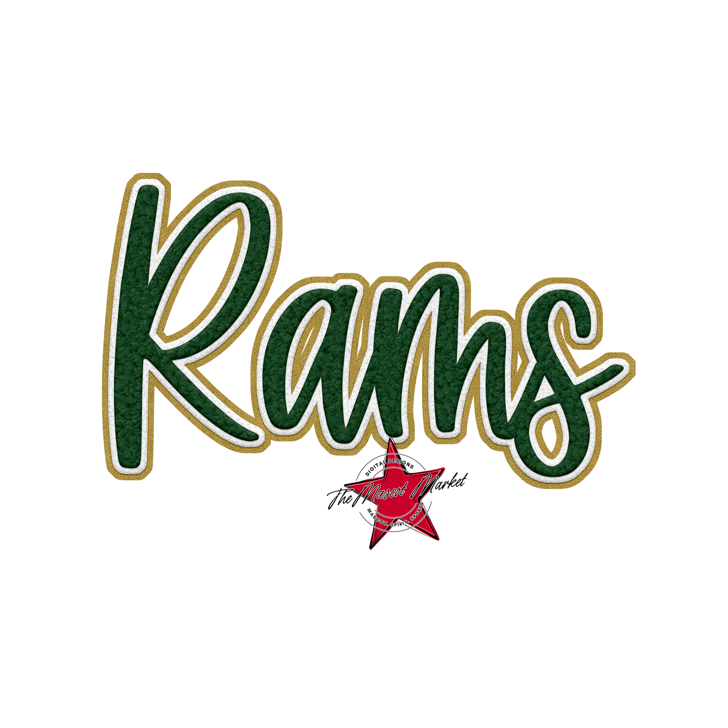 Rams Faux Chenille Patch-Green-Gold