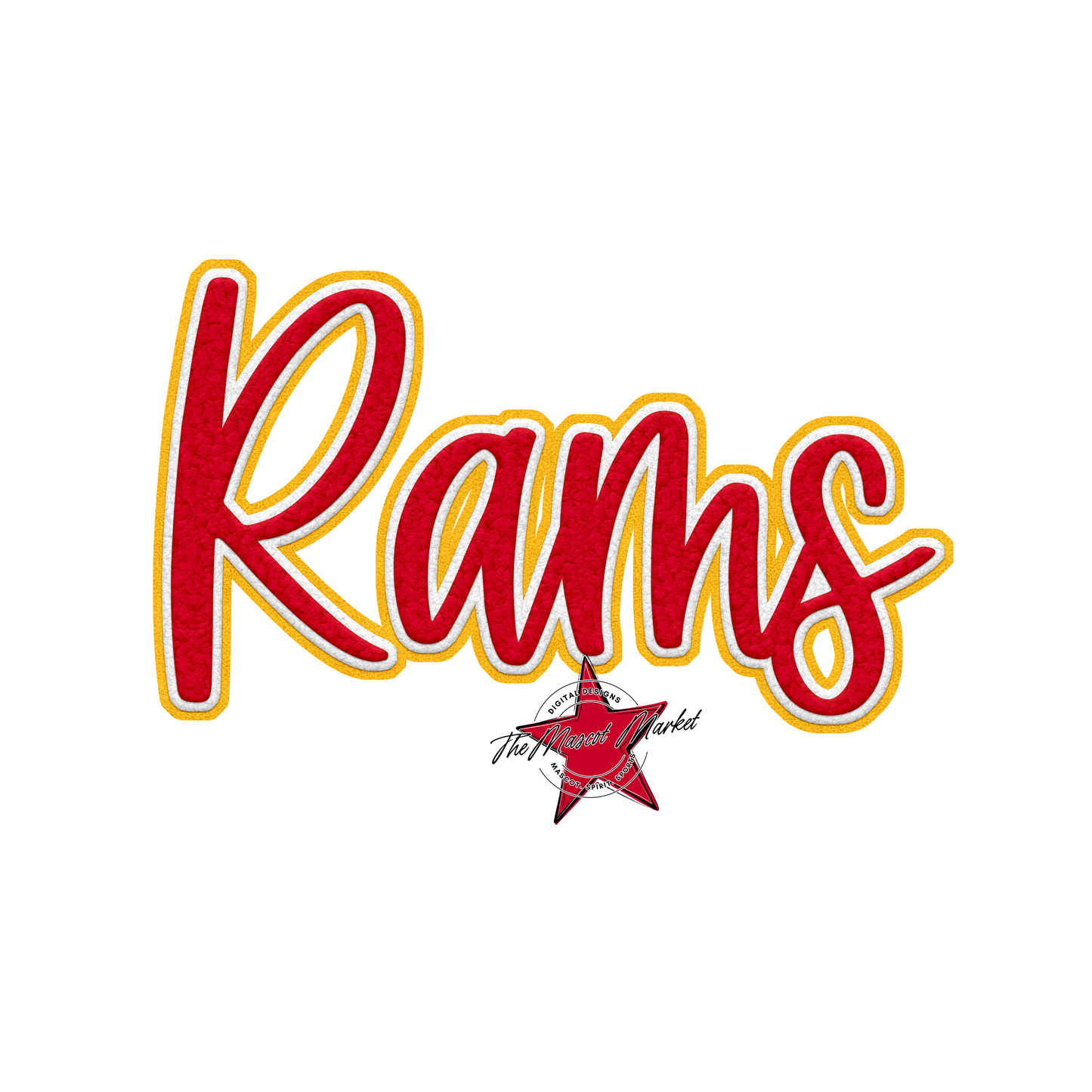 Rams Faux Chenille Patch-Red-Yellow
