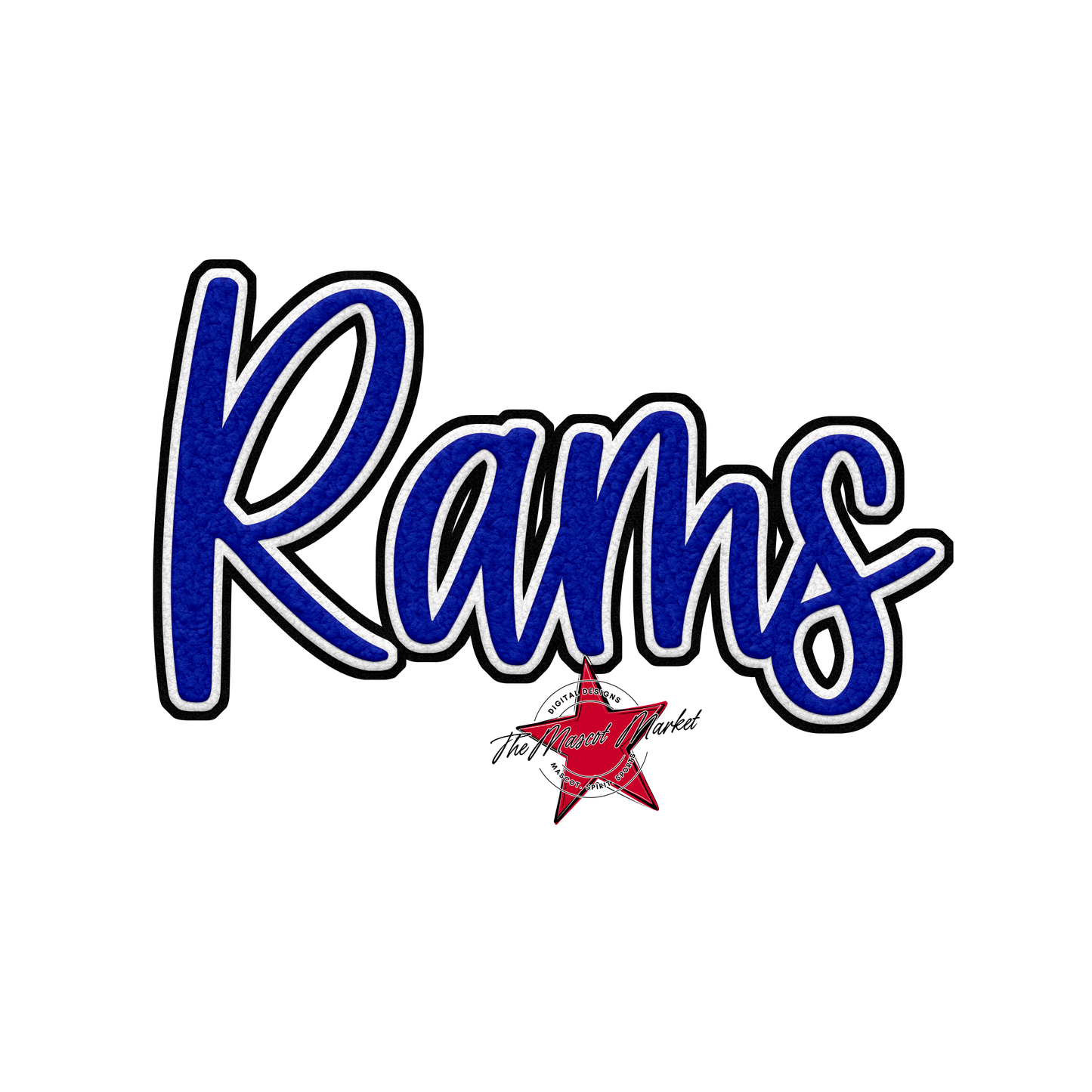 Rams Faux Chenille Patch-Royal Blue
