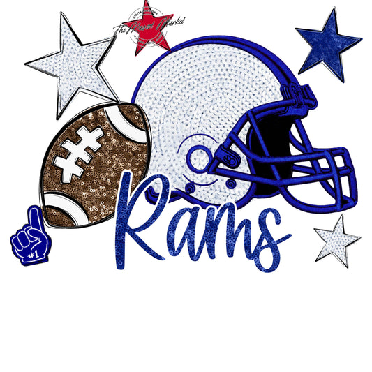 Rams Football Embroidered Sequins Design-Blue