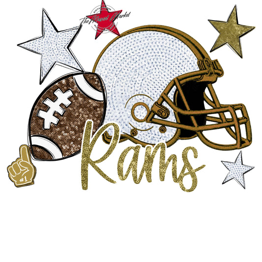 Rams Football Embroidered Sequins Design-Gold