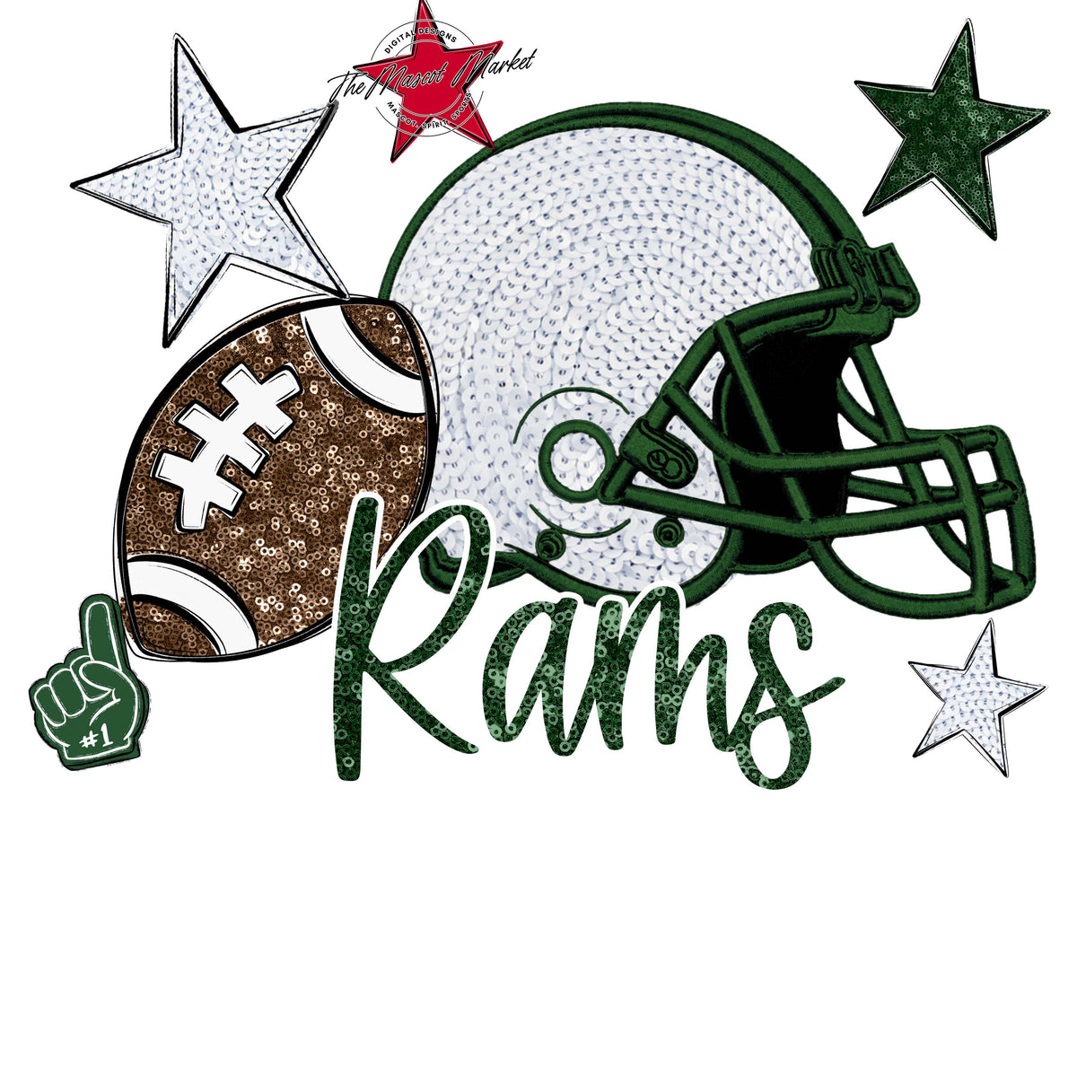 Rams Football Embroidered Sequins Design-Green