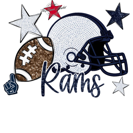 Rams Football Embroidered Sequins Design-Navy