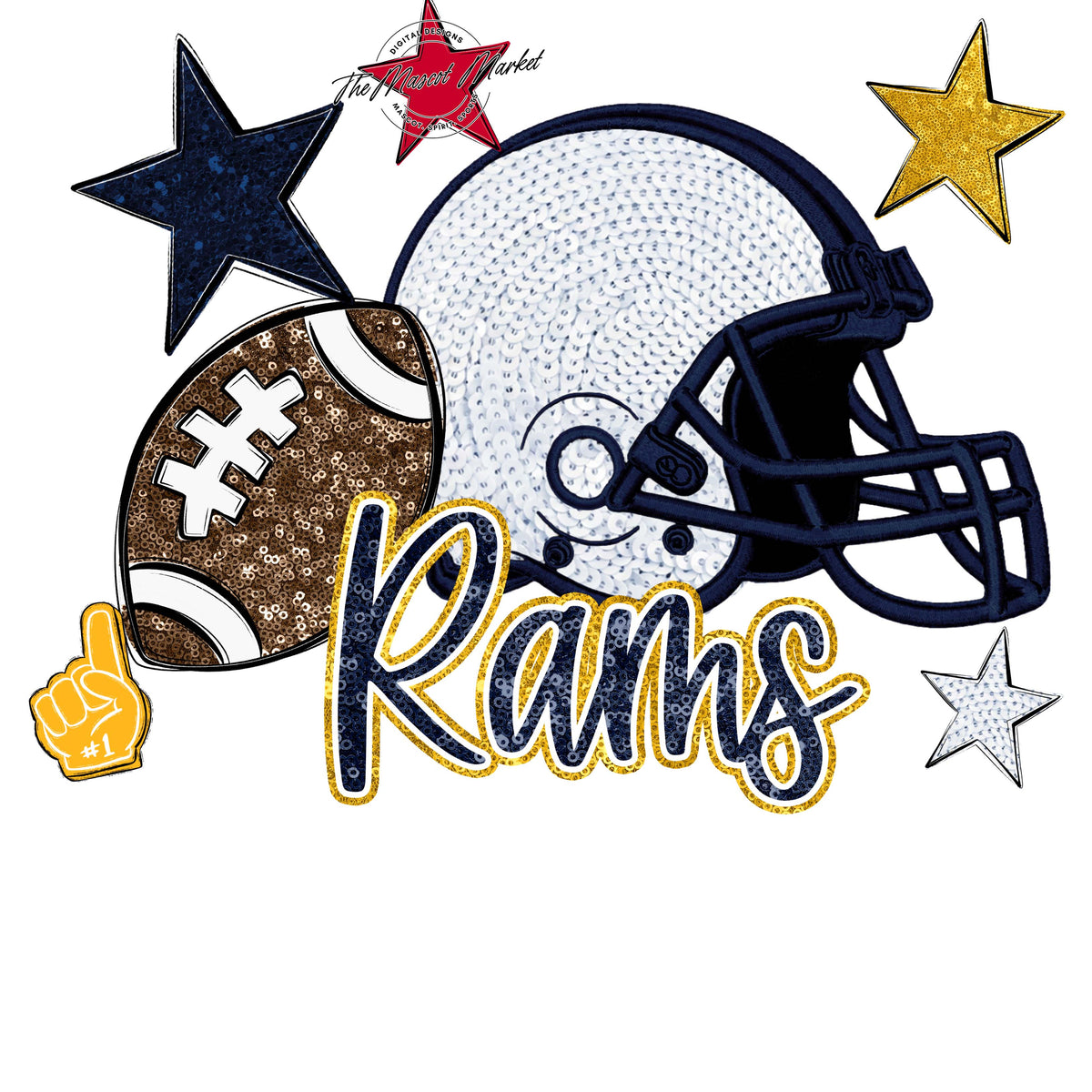 Rams Football Embroidered Sequins Design-Navy & Yellow