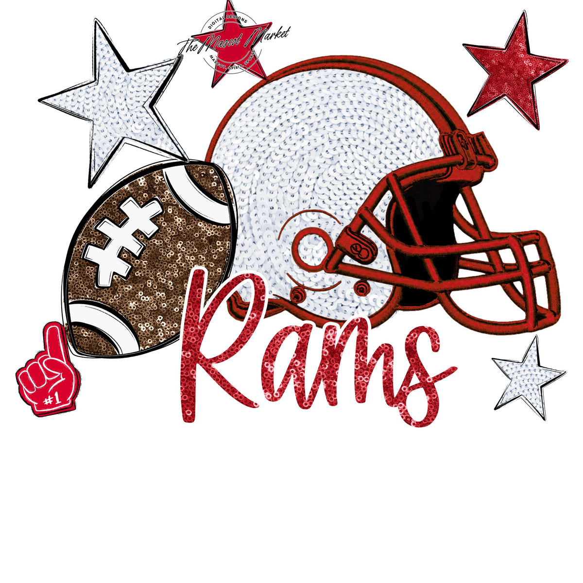 Rams Football Embroidered Sequins Design-Red