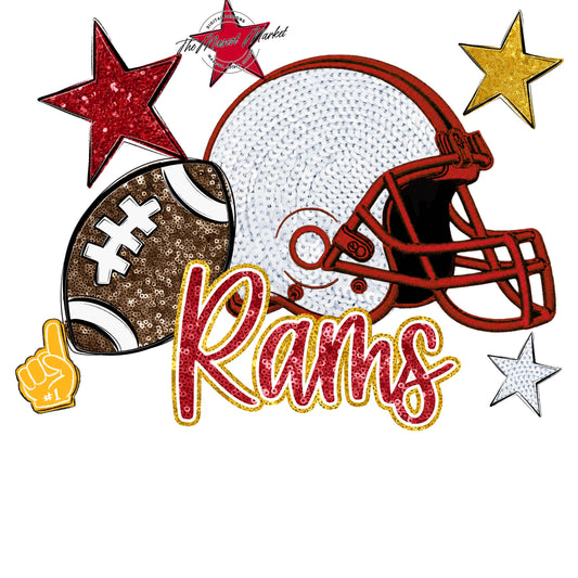 Rams Football Embroidered Sequins Design-Red & Yellow