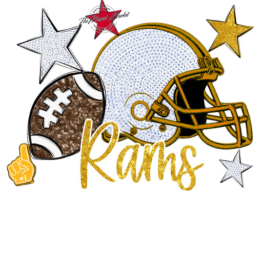 Rams Football Embroidered Sequins Design-Yellow