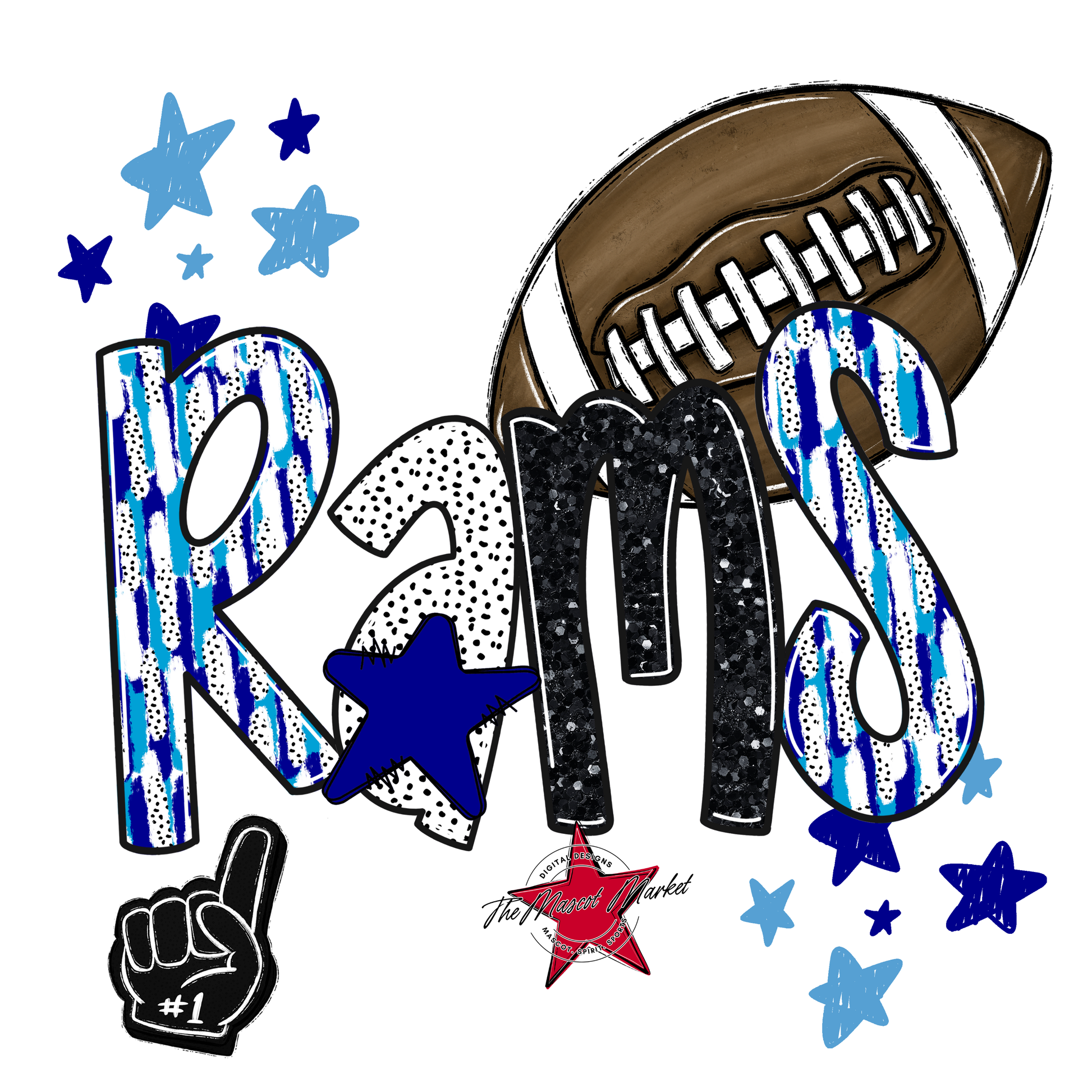 Rams Football Scrape-Blue-Carolina Blue
