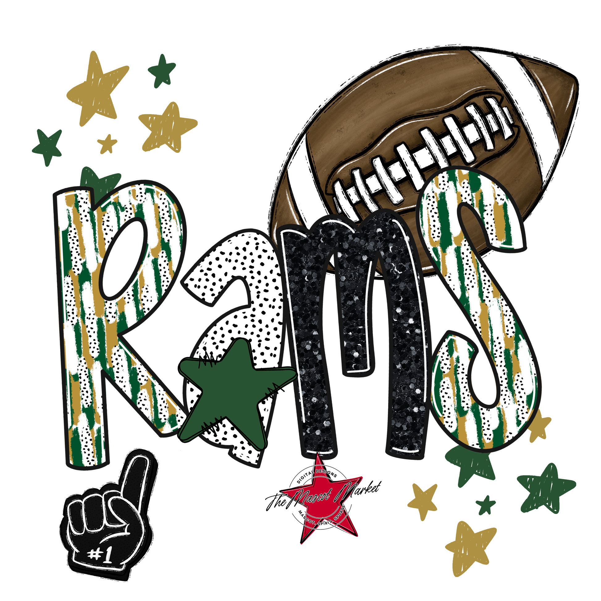 Rams Football Scrape-Green-Gold