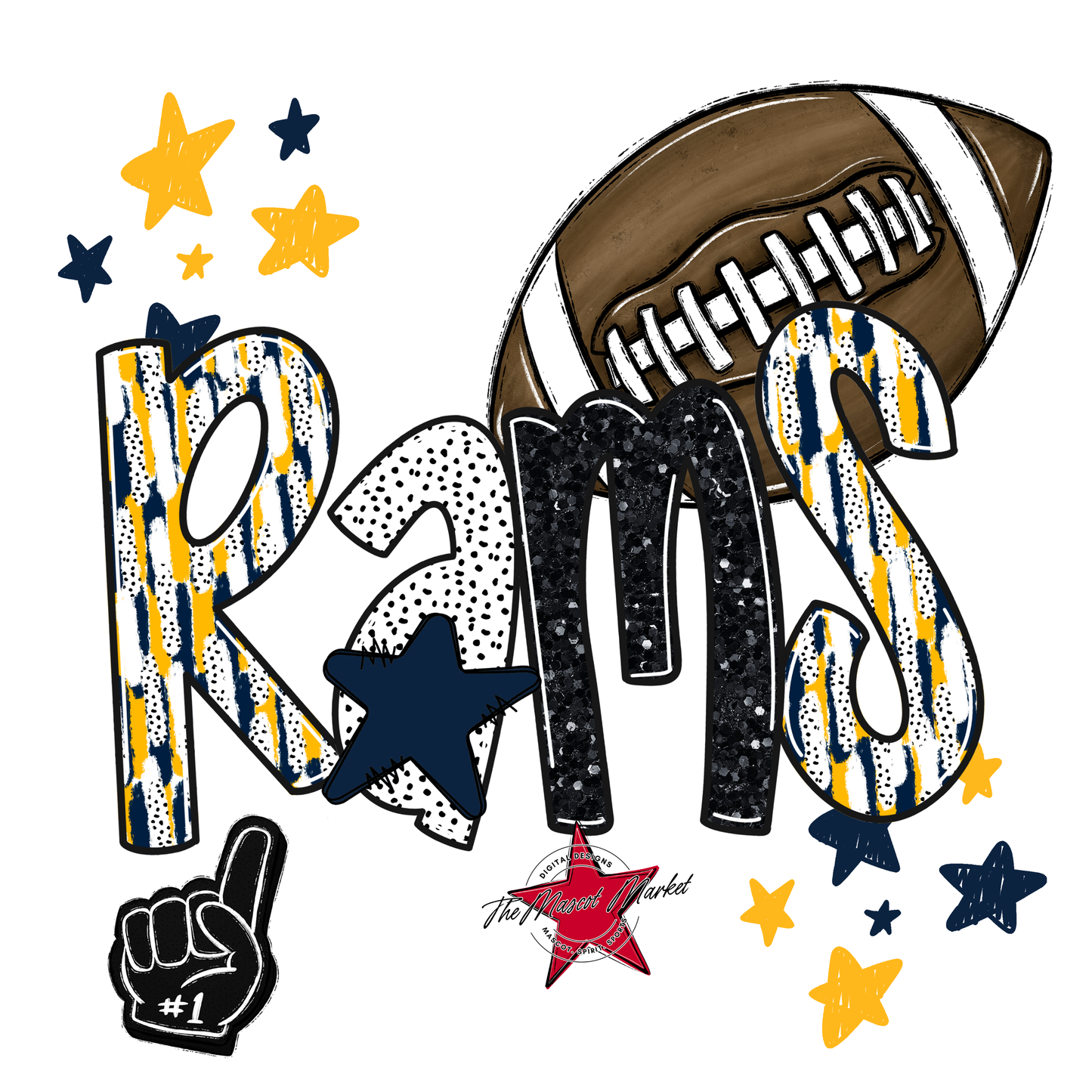 Rams Football Scrape-Navy-Yellow