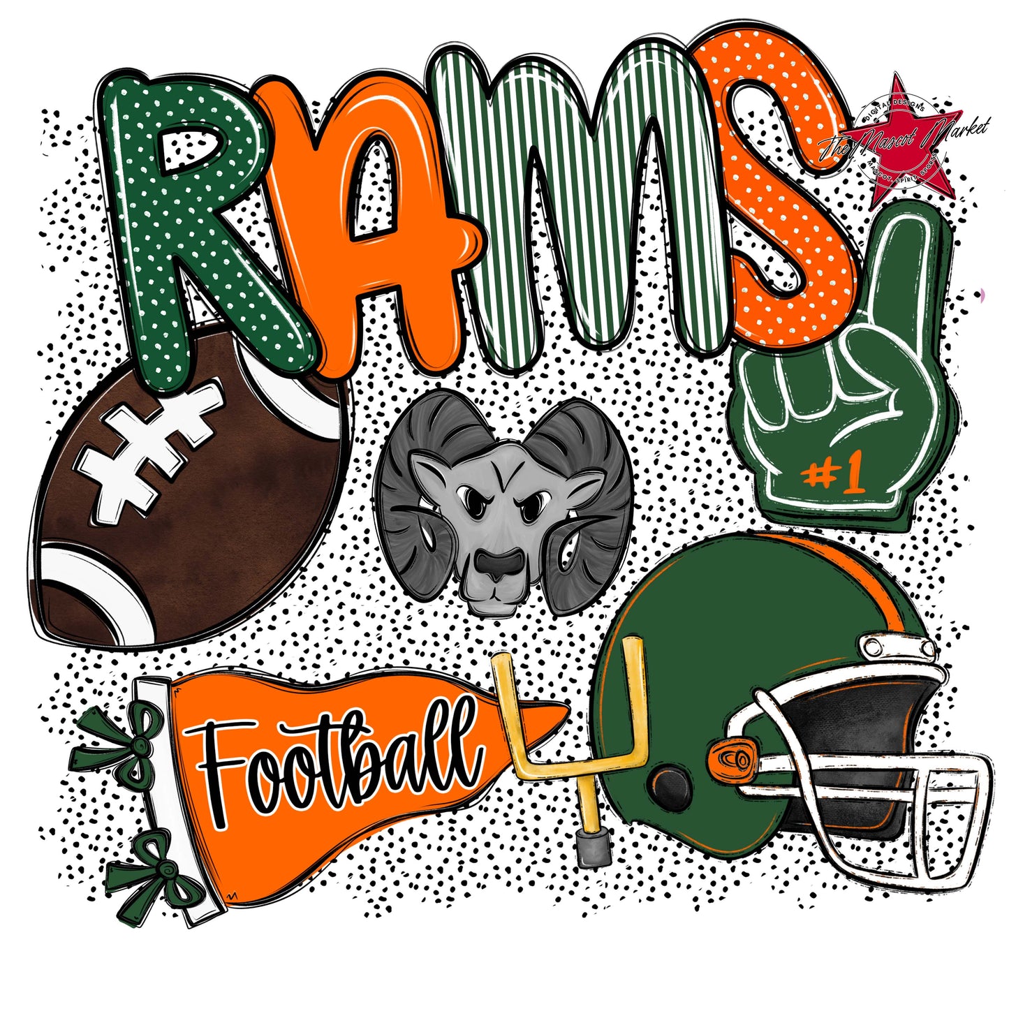 Rams Football Spirit-Green & Orange