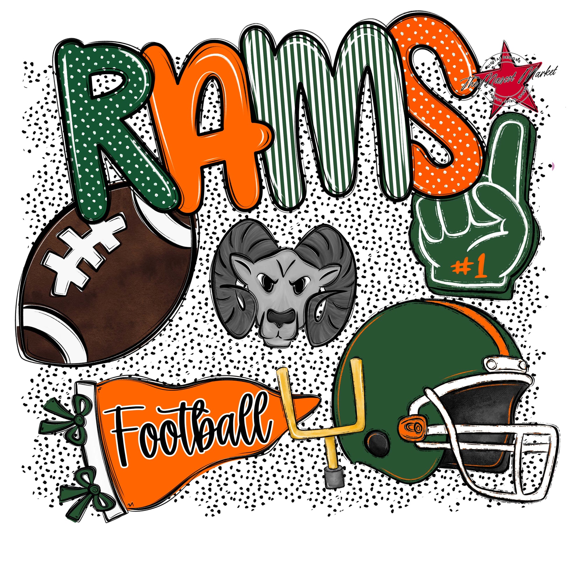 Rams Football Spirit-Green & Orange