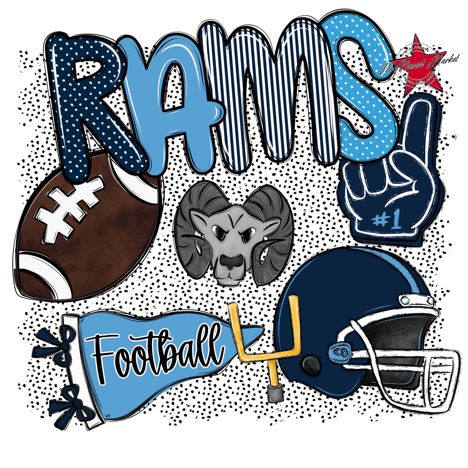 Rams Football Spirit-Navy & Carolina Blue