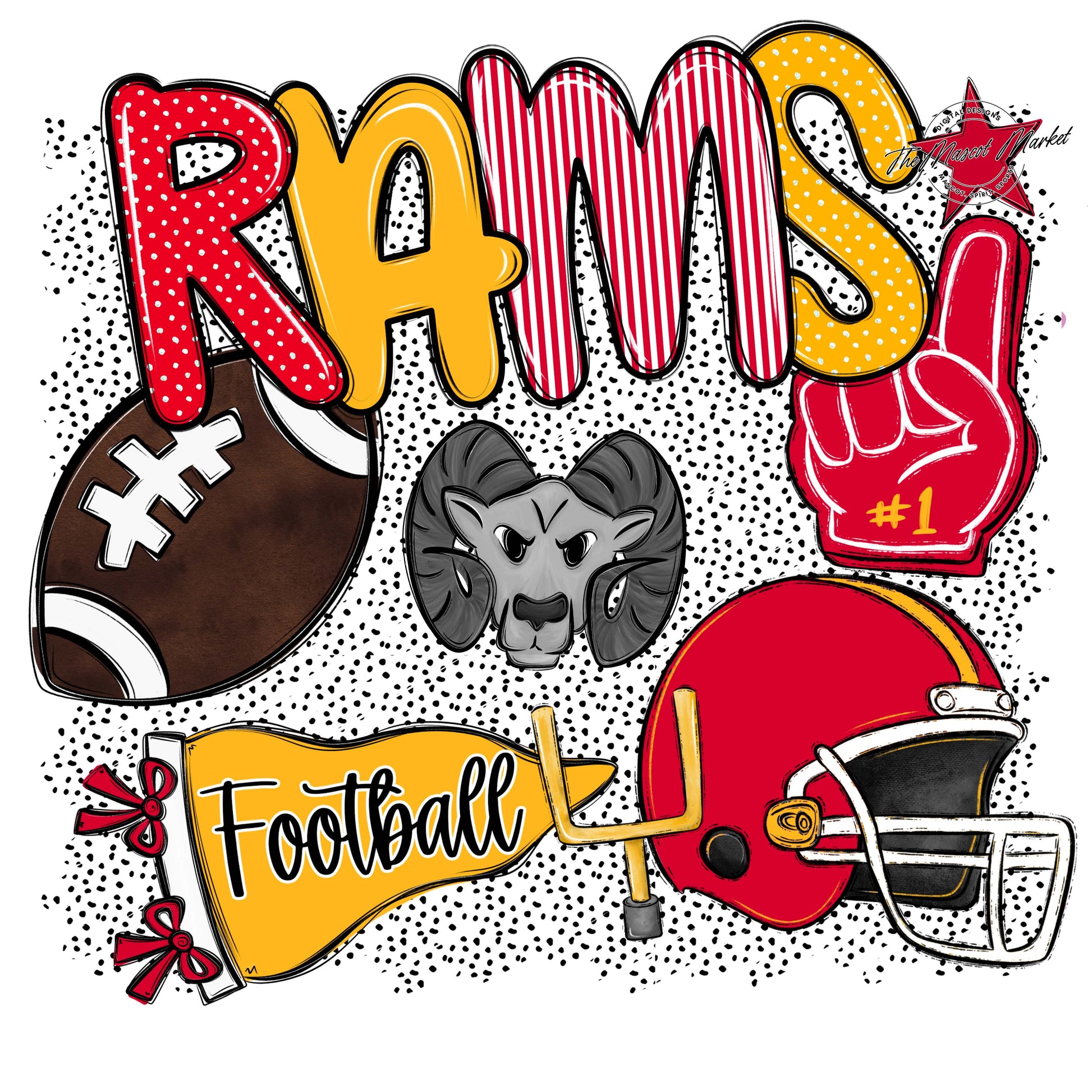 Rams Football Spirit-Red & Yellow