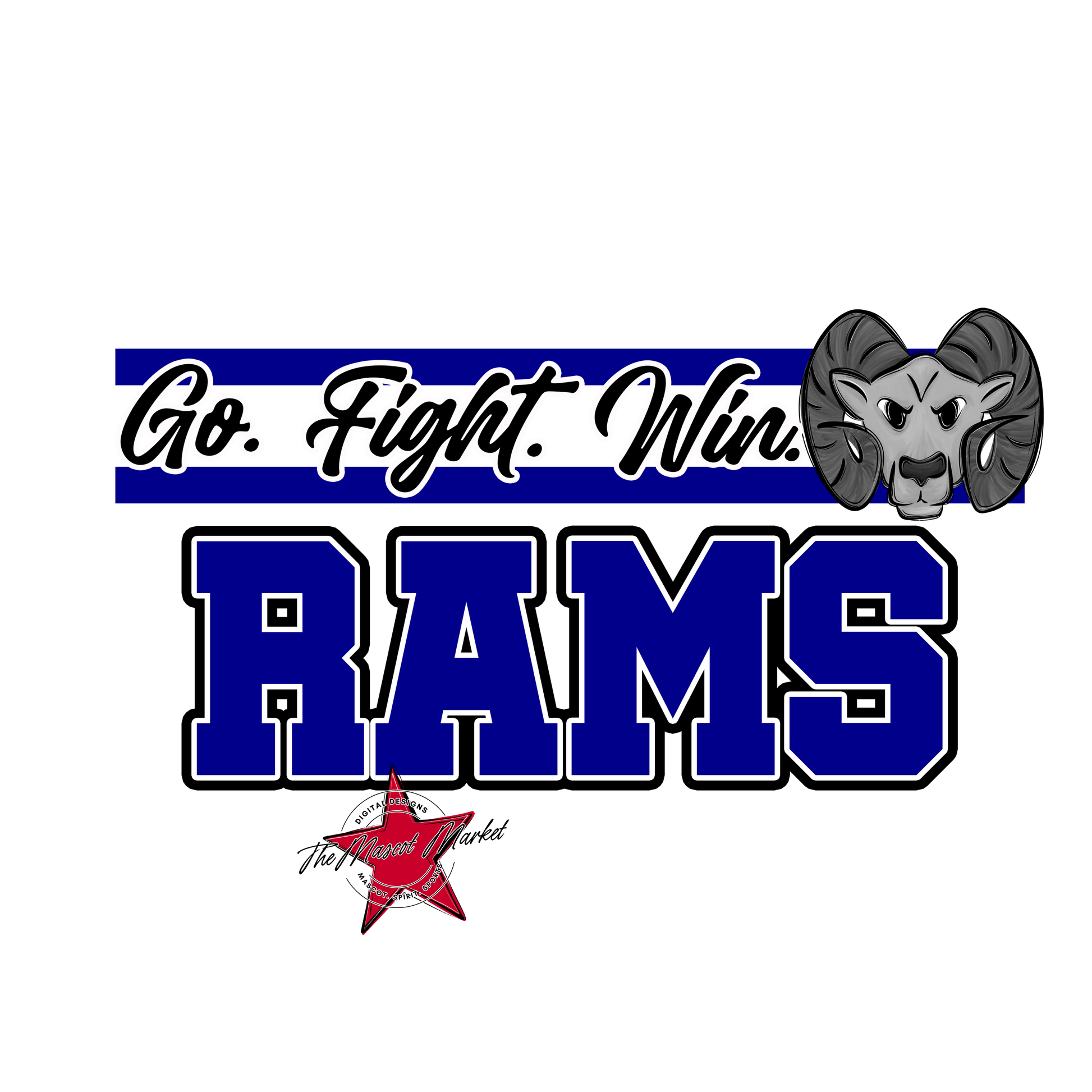 Rams Go Fight Win Mascot Lines-Blue