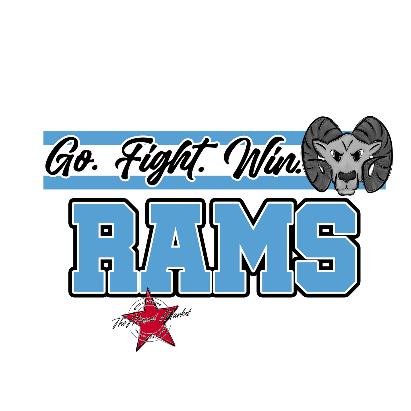 Rams Go Fight Win Mascot Lines-Carolina Blue