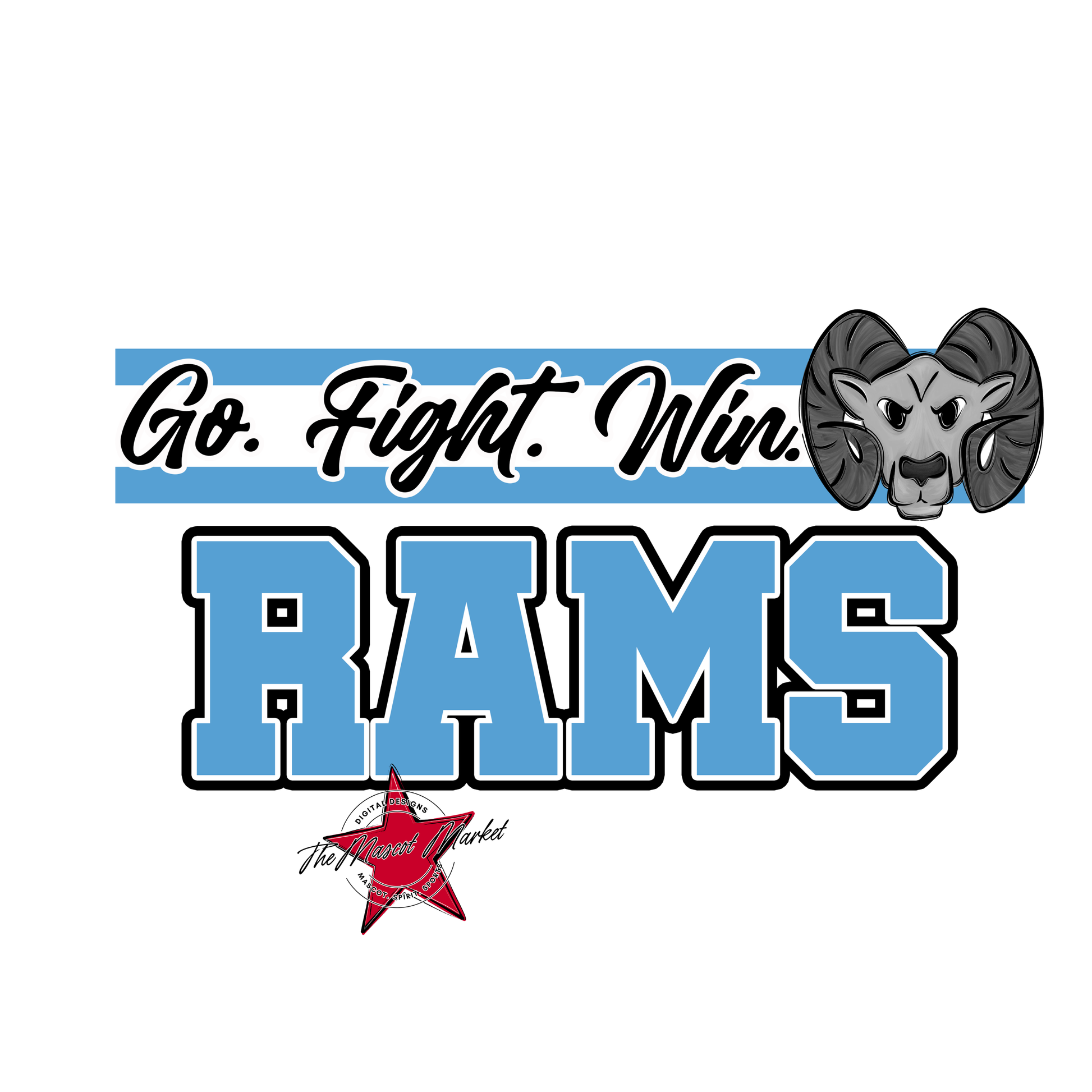 Rams Go Fight Win Mascot Lines-Carolina Blue