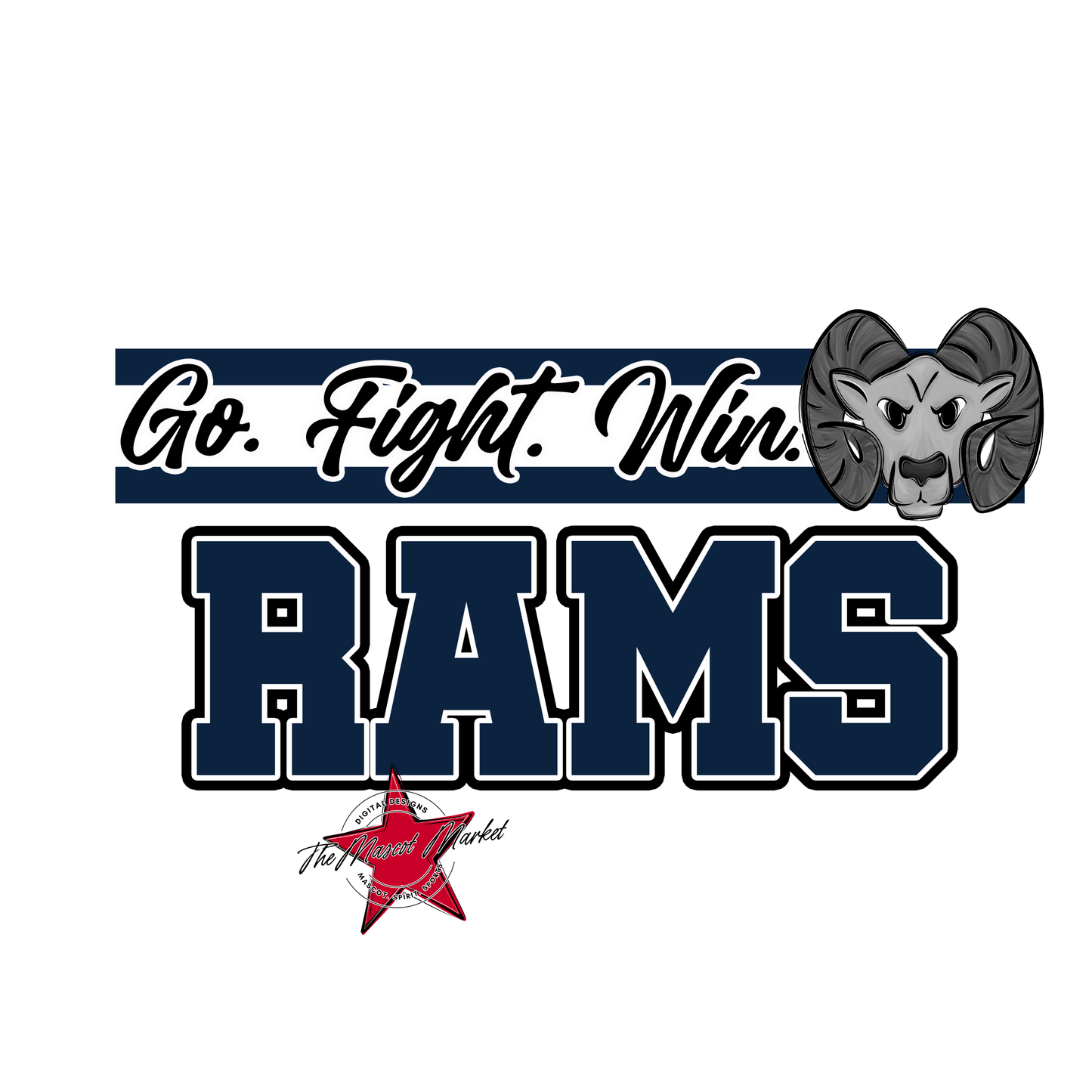 Rams Go Fight Win Mascot Lines-Navy
