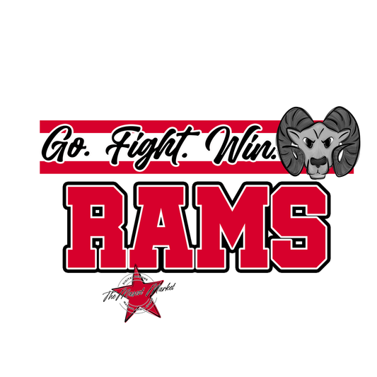 Rams Go Fight Win Mascot Lines-Red