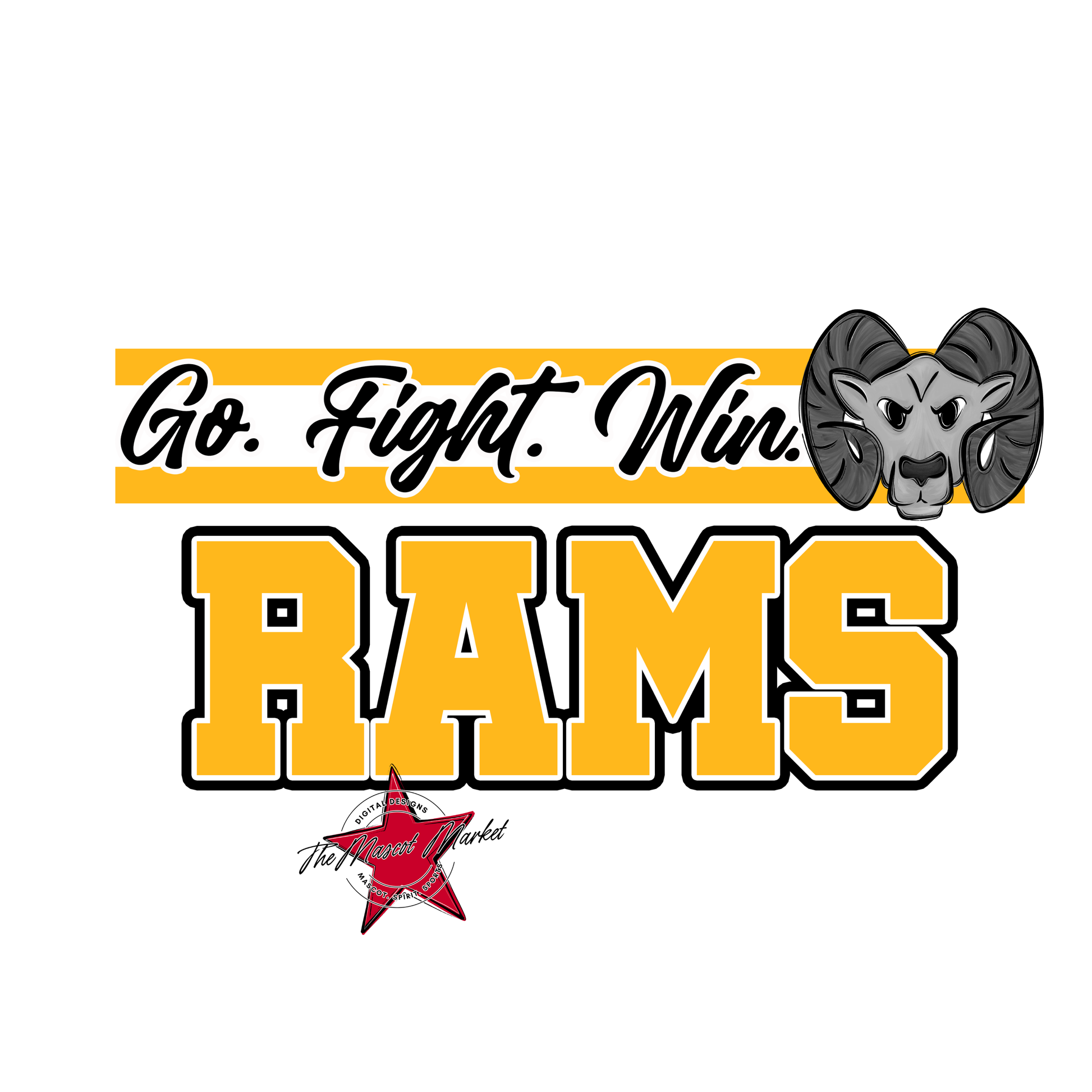 Rams Go Fight Win Mascot Lines-Yellow