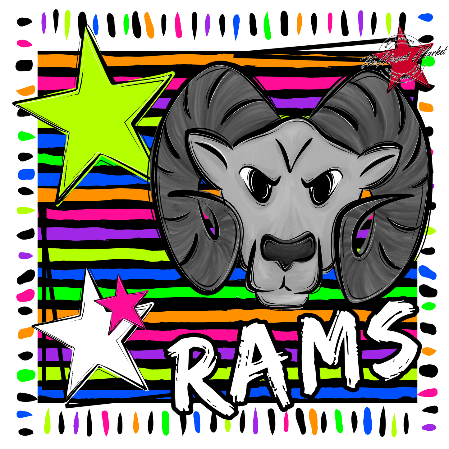 Rams Mascot Frame-Neon Black