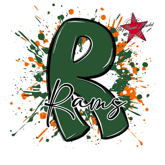 Rams Mascot Splatter-Green & Orange