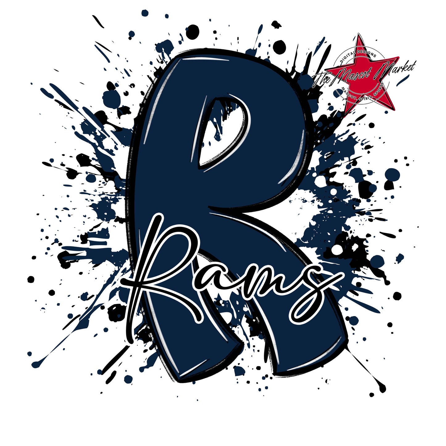Rams Mascot Splatter-Navy