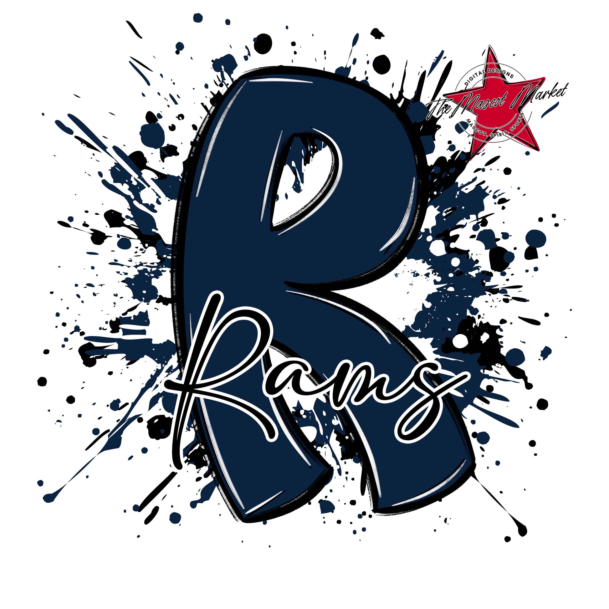 Rams Mascot Splatter-Navy