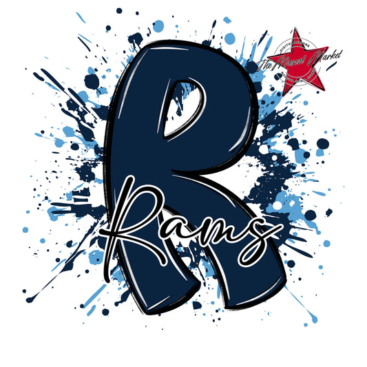 Rams Mascot Splatter-Navy & Carolina Blue