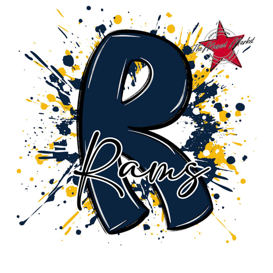 Rams Mascot Splatter-Navy & Yellow