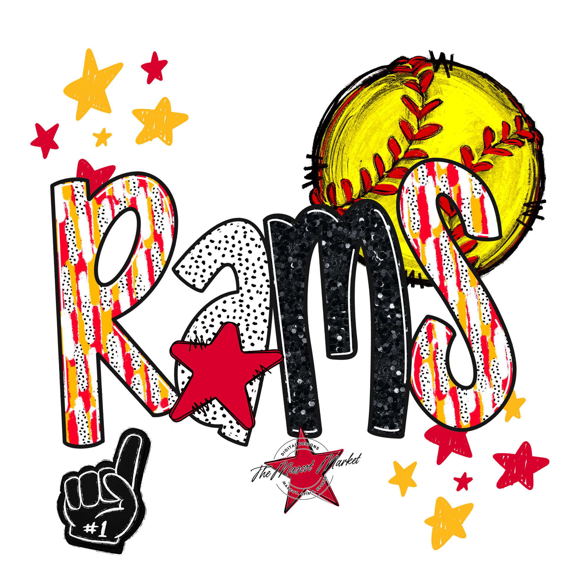 Rams Softball Scrape-Red-Yellow