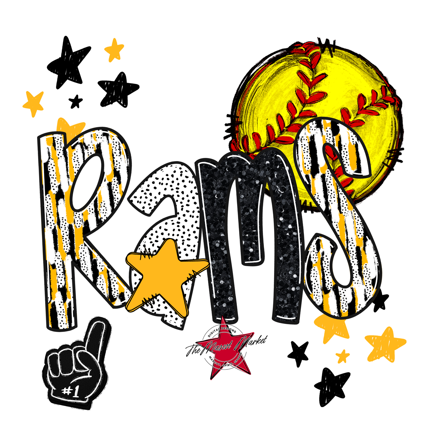 Rams Softball Scrape-Yellow