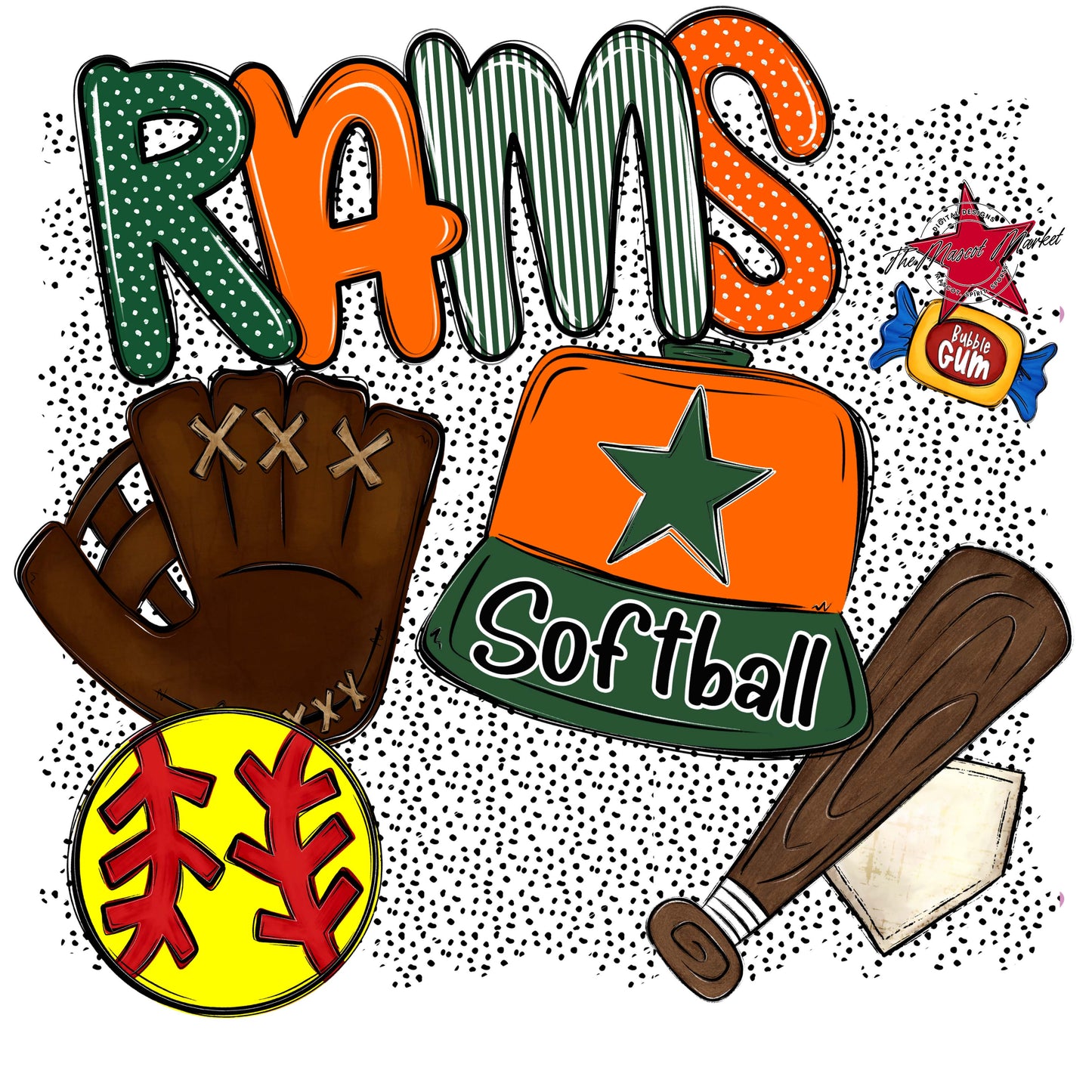 Rams Softball Spirit-Green & Orange
