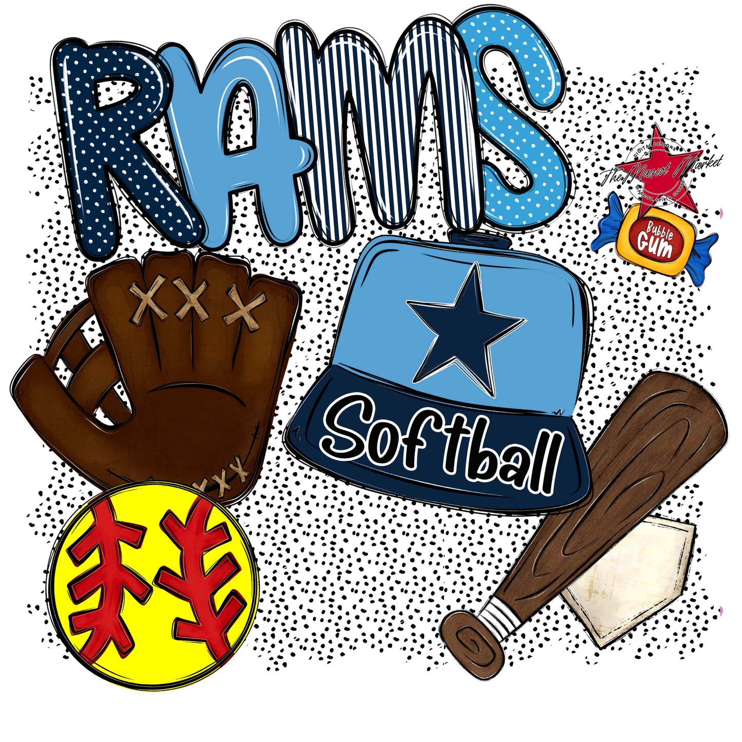 Rams Softball Spirit-Navy & Carolina Blue